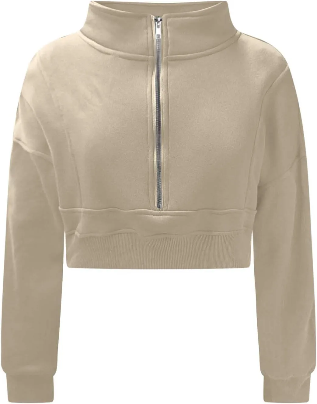 Womens Sweatshirt Half Zip Cropped Pullover Sweatshirts Stand Collar Pullover Tops With Thumb Hole Fleece Soft Outfits