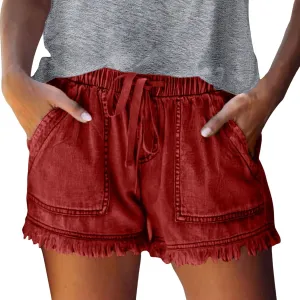 Women's Trendy Ripped Jean Shorts High Waisted Junior Frayed Raw Denim Shorts Cutoff Distressed Stretch Casual Short