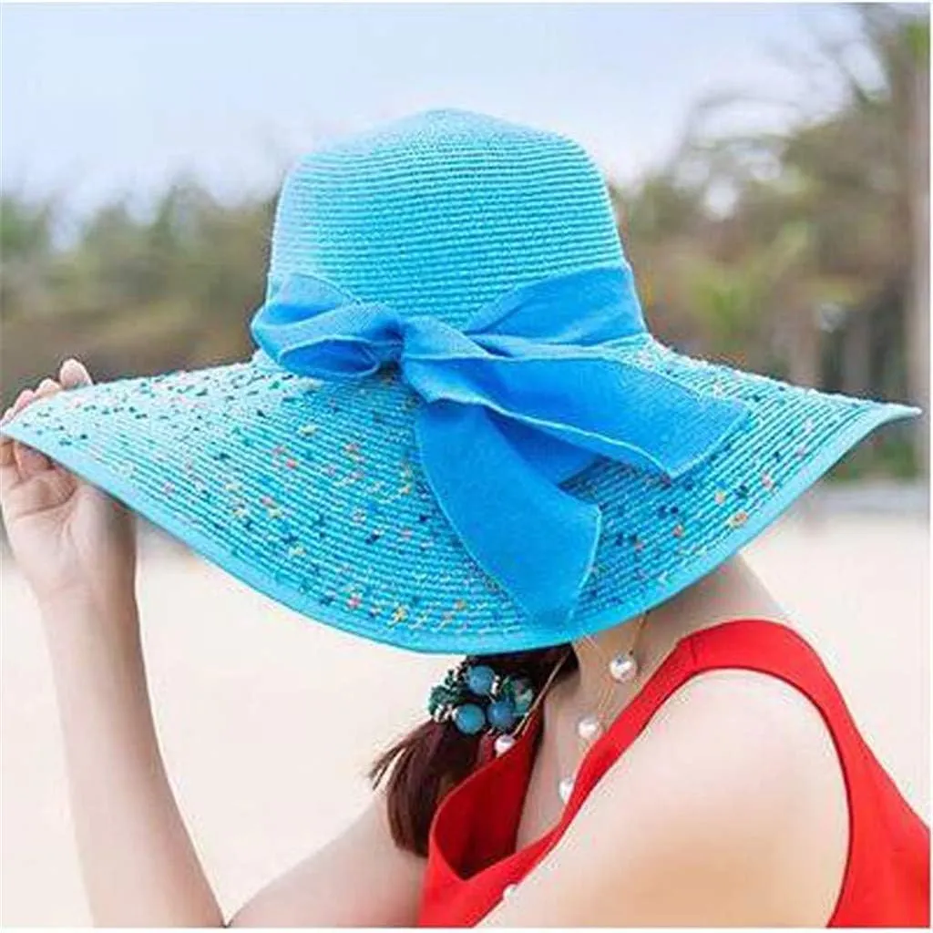 Women's Wide Brim Beach Sun Straw Hat Women UPF50 Travel Floppy Foldable Roll up Cap Summer Large Brim Sun Hat