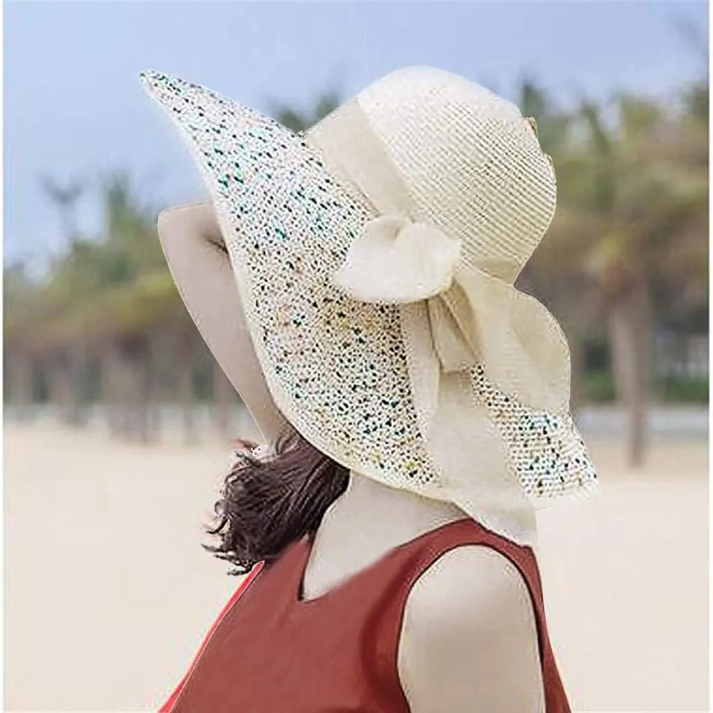 Women's Wide Brim Beach Sun Straw Hat Women UPF50 Travel Floppy Foldable Roll up Cap Summer Large Brim Sun Hat