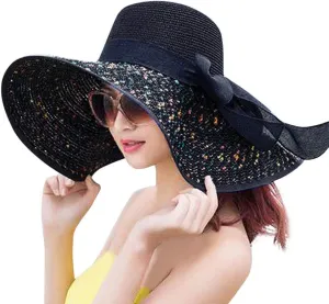 Women's Wide Brim Beach Sun Straw Hat Women UPF50 Travel Floppy Foldable Roll up Cap Summer Large Brim Sun Hat