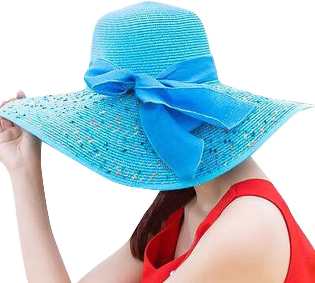 Women's Wide Brim Beach Sun Straw Hat Women UPF50 Travel Floppy Foldable Roll up Cap Summer Large Brim Sun Hat