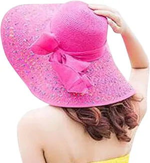 Women's Wide Brim Beach Sun Straw Hat Women UPF50 Travel Floppy Foldable Roll up Cap Summer Large Brim Sun Hat