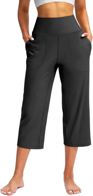 Women's Wide Leg Capri Pants with Pockets Tummy Control High Waist Yoga Dress Crop Pants Yoga Pants Capris