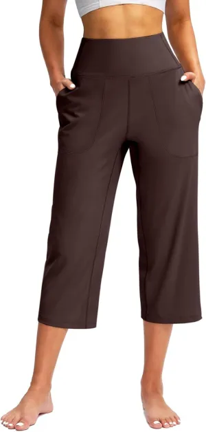 Women's Wide Leg Capri Pants with Pockets Tummy Control High Waist Yoga Dress Crop Pants Yoga Pants Capris