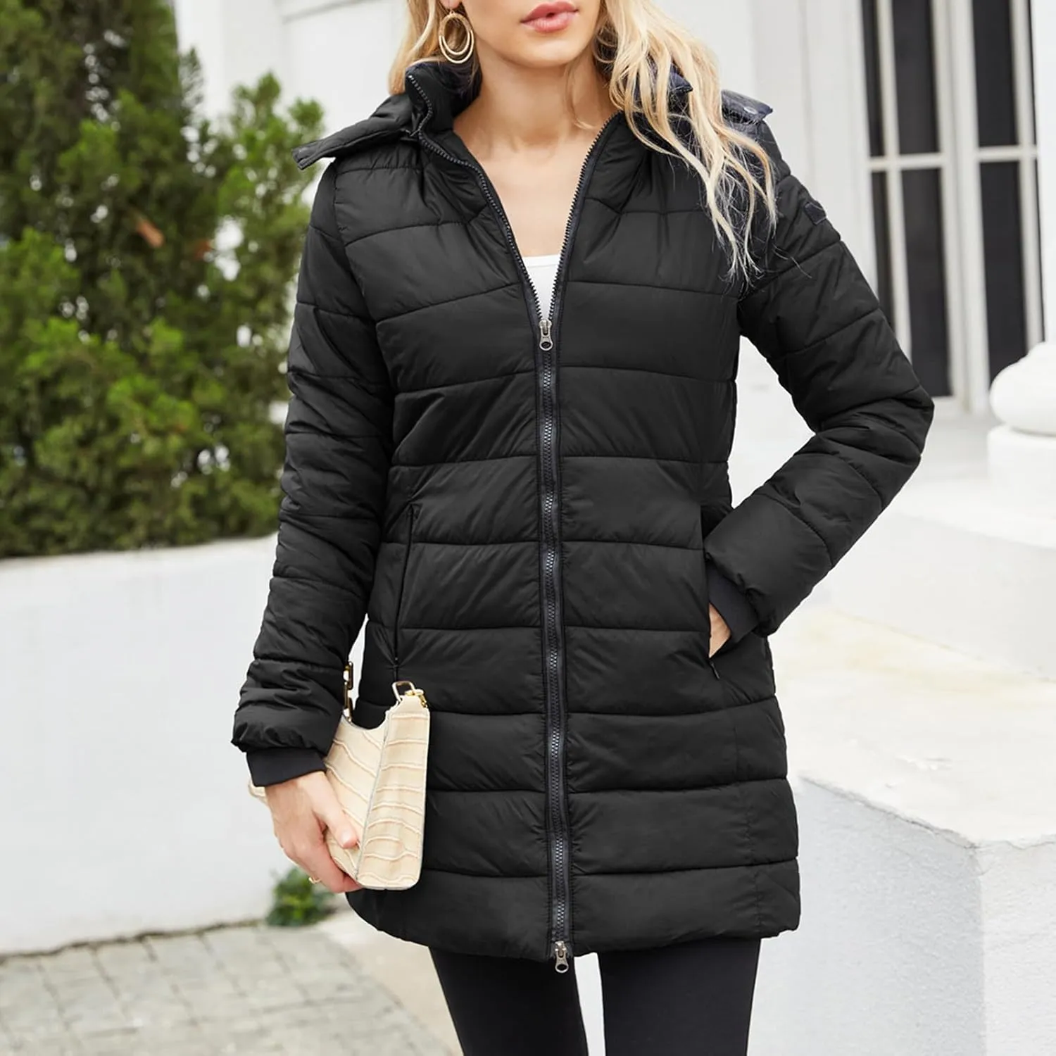 Women's Winter Down Thicken Jacket Long Puffer Parka Coat with Hood Warm Quilted Lightweight Jackets Ski Snow Coats