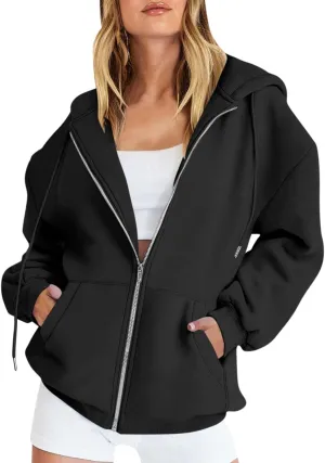Womens Zip Up Hoodies Casual Long Sleeve Oversized Sweatshirts Fleece Y2k Jacket 2024 Fall Fashion Clothes with Pockets