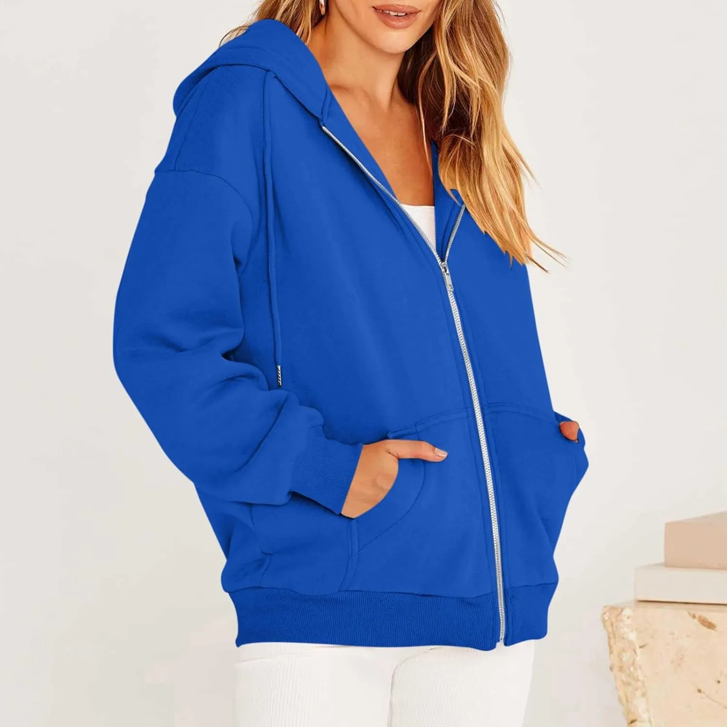 Womens Zip Up Hoodies Casual Long Sleeve Oversized Sweatshirts Fleece Y2k Jacket 2024 Fall Fashion Clothes with Pockets