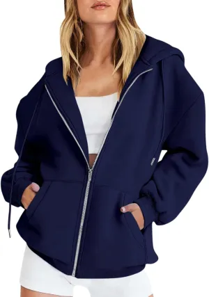 Womens Zip Up Hoodies Casual Long Sleeve Oversized Sweatshirts Fleece Y2k Jacket 2024 Fall Fashion Clothes with Pockets