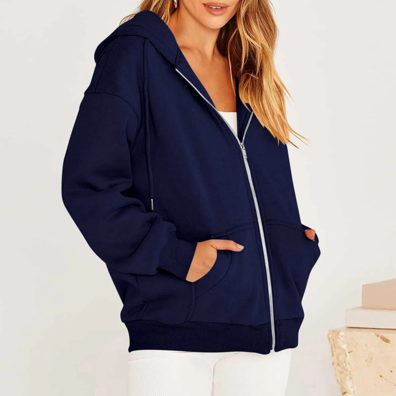 Womens Zip Up Hoodies Casual Long Sleeve Oversized Sweatshirts Fleece Y2k Jacket 2024 Fall Fashion Clothes with Pockets