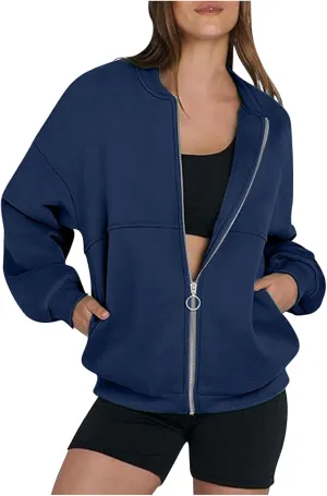 Women's Zip Up Sweatshirt Casual Long Sleeve Cropped Hoodies Fall Jacket 2024 Fashion Fleece Comfy Gym Pullover Tops