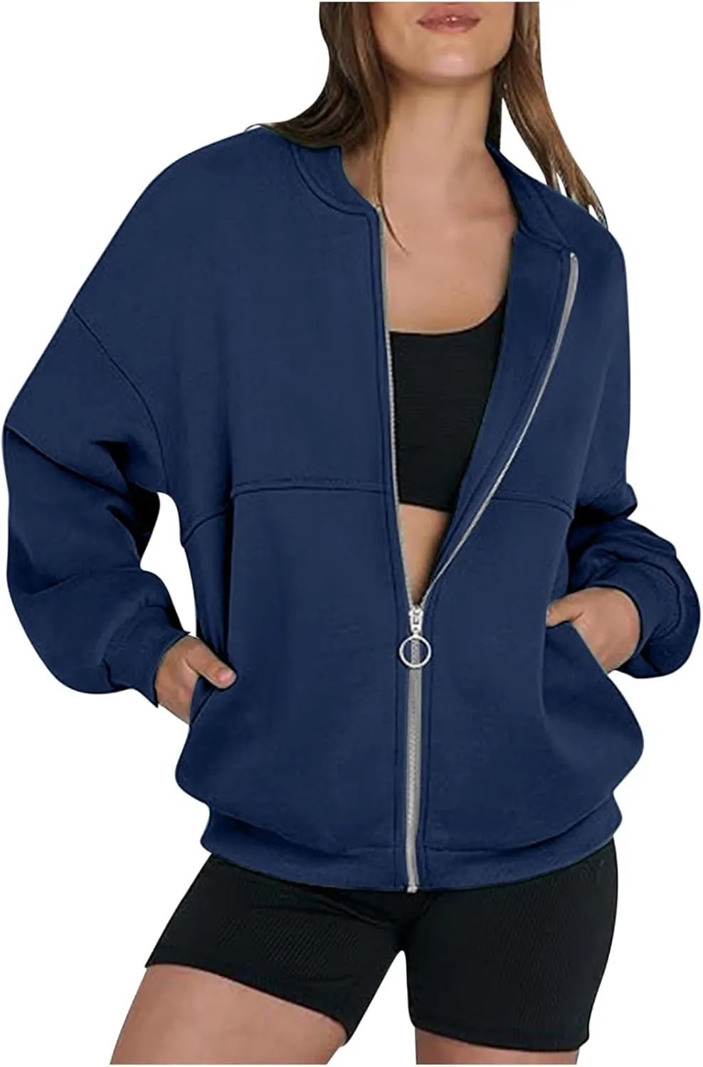 Women's Zip Up Sweatshirt Casual Long Sleeve Cropped Hoodies Fall Jacket 2024 Fashion Fleece Comfy Gym Pullover Tops