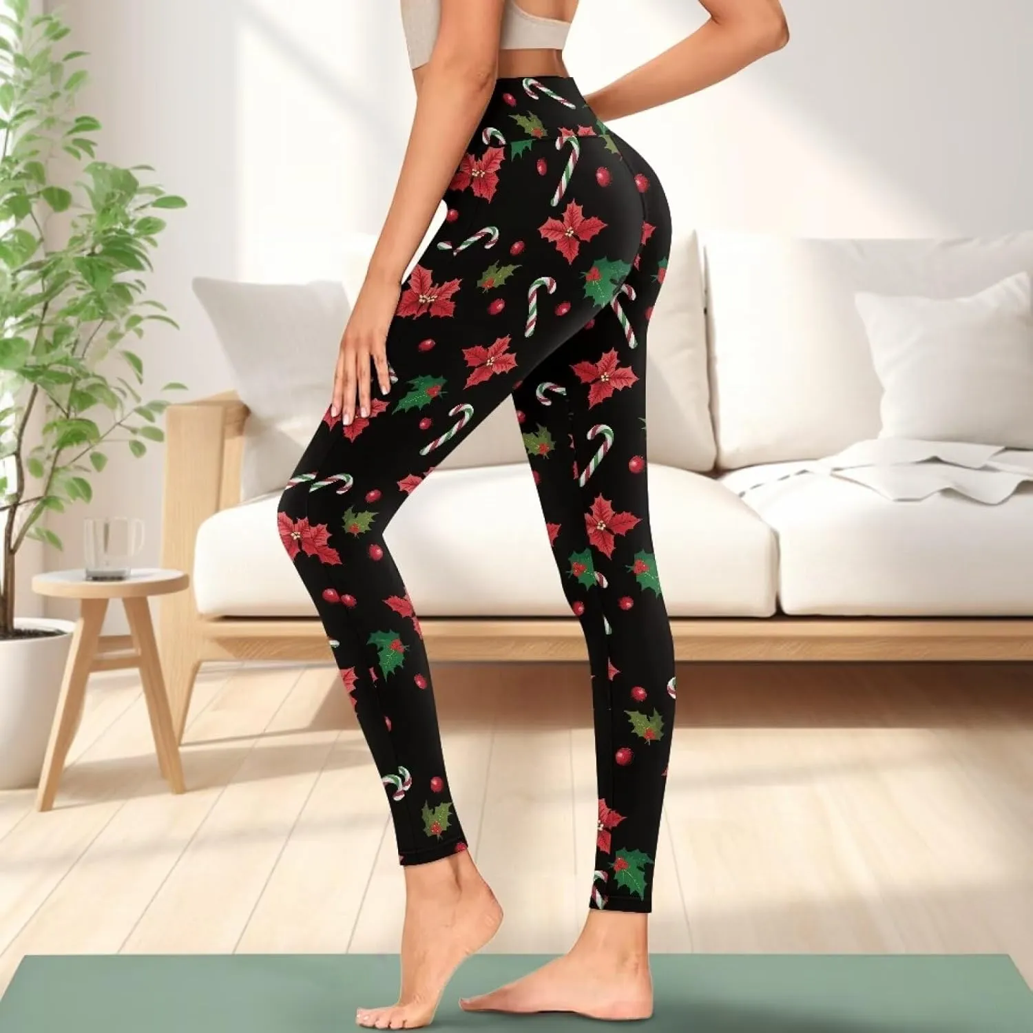 Xpyiqun Christmas Leggings for Women High Waisted Yoga Pants with Pockets Workout Leggings Tummy Control