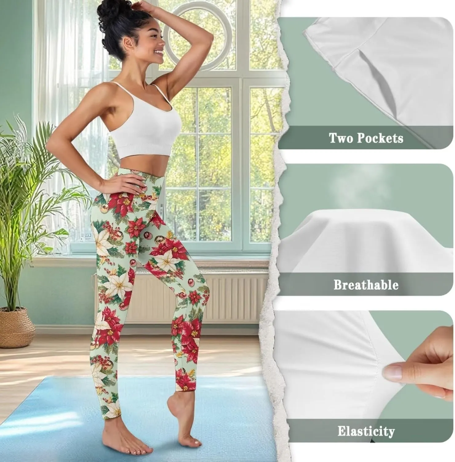 Xpyiqun Christmas Leggings for Women High Waisted Yoga Pants with Pockets Workout Leggings Tummy Control