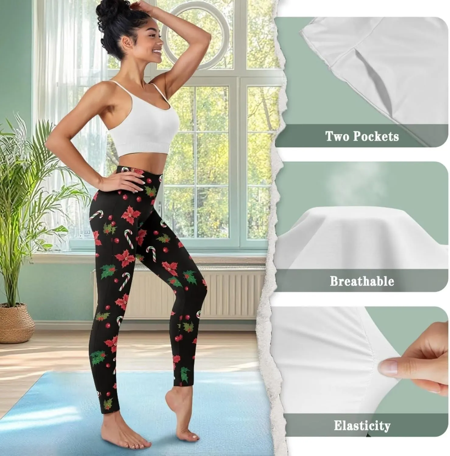 Xpyiqun Christmas Leggings for Women High Waisted Yoga Pants with Pockets Workout Leggings Tummy Control