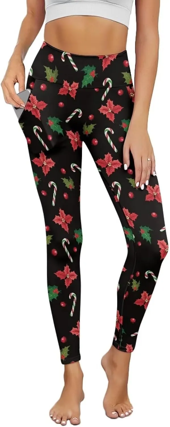 Xpyiqun Christmas Leggings for Women High Waisted Yoga Pants with Pockets Workout Leggings Tummy Control