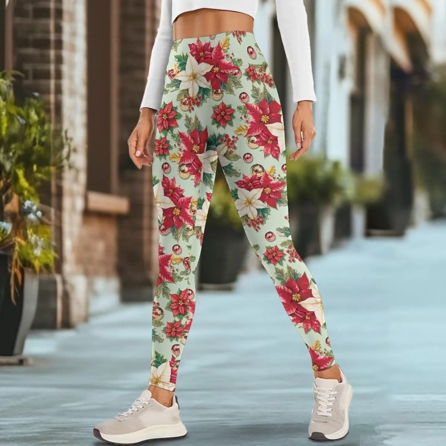 Xpyiqun Christmas Leggings for Women High Waisted Yoga Pants with Pockets Workout Leggings Tummy Control