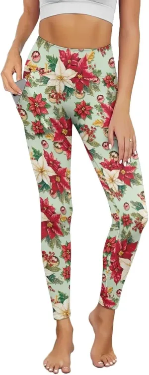 Xpyiqun Christmas Leggings for Women High Waisted Yoga Pants with Pockets Workout Leggings Tummy Control