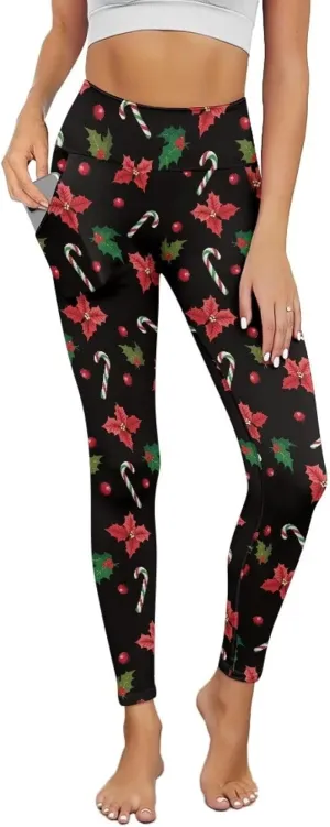 Xpyiqun Christmas Leggings for Women High Waisted Yoga Pants with Pockets Workout Leggings Tummy Control