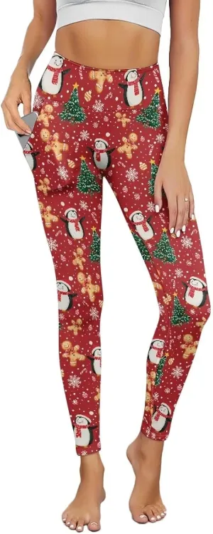 Xpyiqun Christmas Leggings for Women High Waisted Yoga Pants with Pockets Workout Leggings Tummy Control