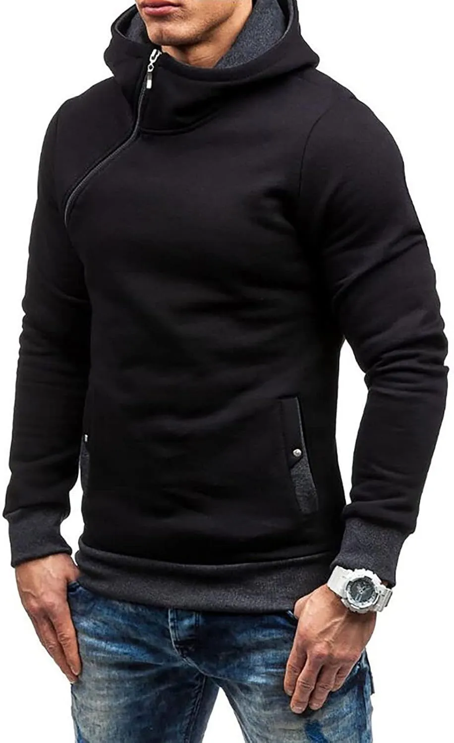 Ymosrh Mens Coats Winter Men's Casual Camouflage Sports Sweatshirt Long Sleeve Zipper Hooded Jacket Coat
