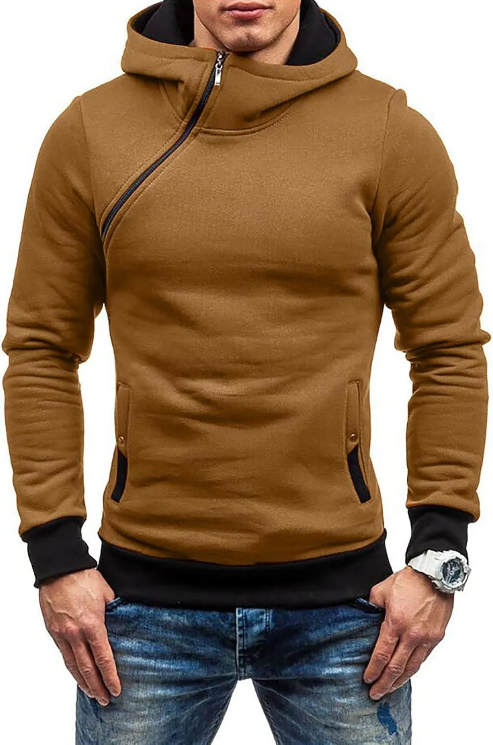 Ymosrh Mens Coats Winter Men's Casual Camouflage Sports Sweatshirt Long Sleeve Zipper Hooded Jacket Coat