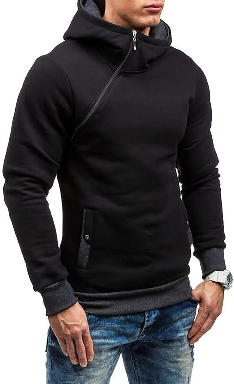 Ymosrh Mens Coats Winter Men's Casual Camouflage Sports Sweatshirt Long Sleeve Zipper Hooded Jacket Coat