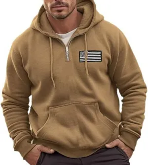 Ymosrh Men's Novelty Hoodies Quarter Zip Hooded Sweatshirt Long Sleeve USA Flag Sweatshirts Print Pullover Hoodie, M-4XL