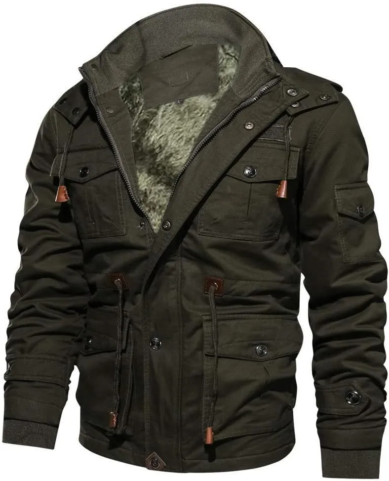 Ymosrh Mens Waterproof Jacket Men's Winter Cashmere Thickened Pocket Cotton Coat Outwear Breathable Jackets
