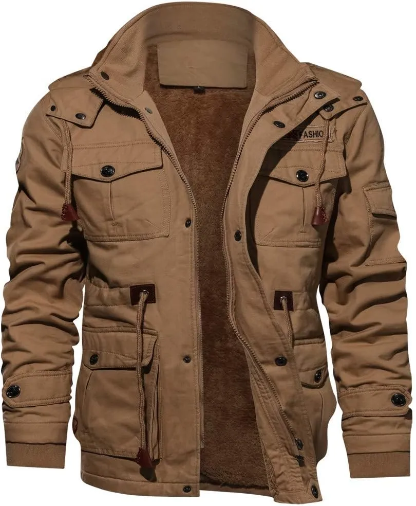 Ymosrh Mens Waterproof Jacket Men's Winter Cashmere Thickened Pocket Cotton Coat Outwear Breathable Jackets