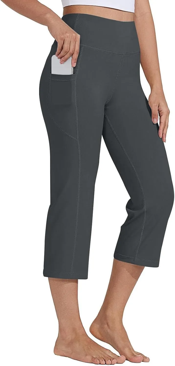 Yoga Capri for Women Trendy 2024 with Pockets Plus Size Capri Leggings Straight Leg Crop Yoga Pant Capris High