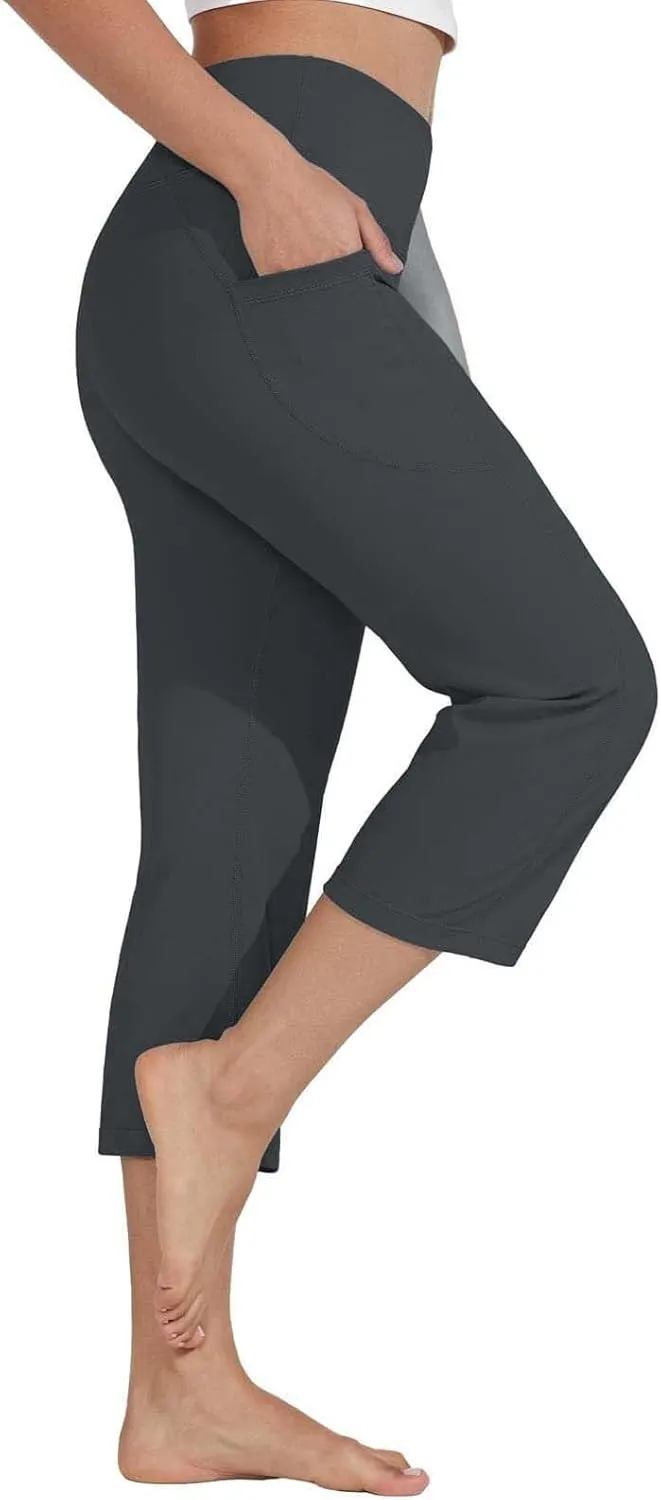 Yoga Capri for Women Trendy 2024 with Pockets Plus Size Capri Leggings Straight Leg Crop Yoga Pant Capris High