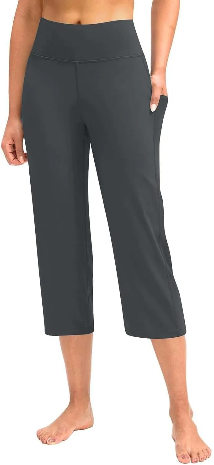 Yoga Capri for Women Trendy 2024 with Pockets Plus Size Capri Leggings Straight Leg Crop Yoga Pant Capris High