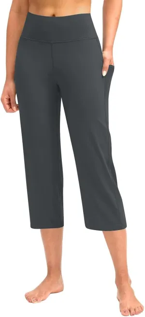 Yoga Capri for Women Trendy 2024 with Pockets Plus Size Capri Leggings Straight Leg Crop Yoga Pant Capris High