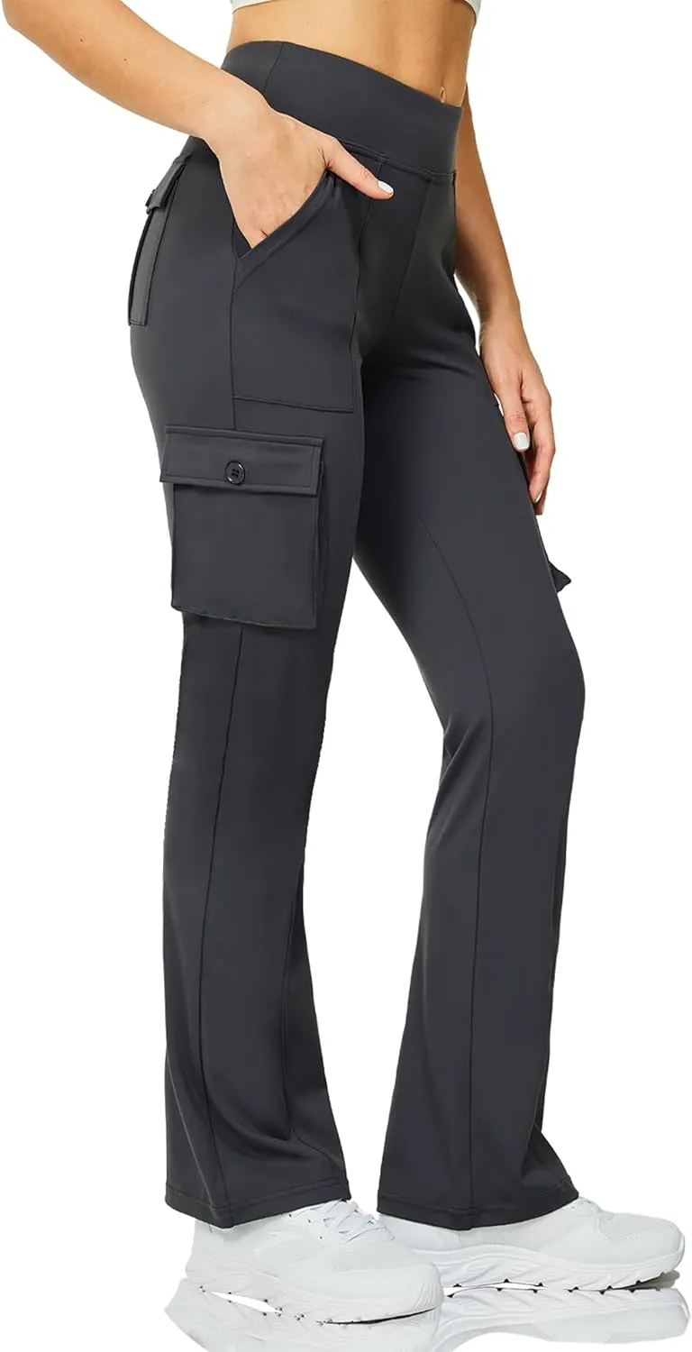 Yoga Flare Leggings for Women High Waisted Yoga Casual Pants Workout Leggings Cargo with 6 Pockets Bootcut Pants