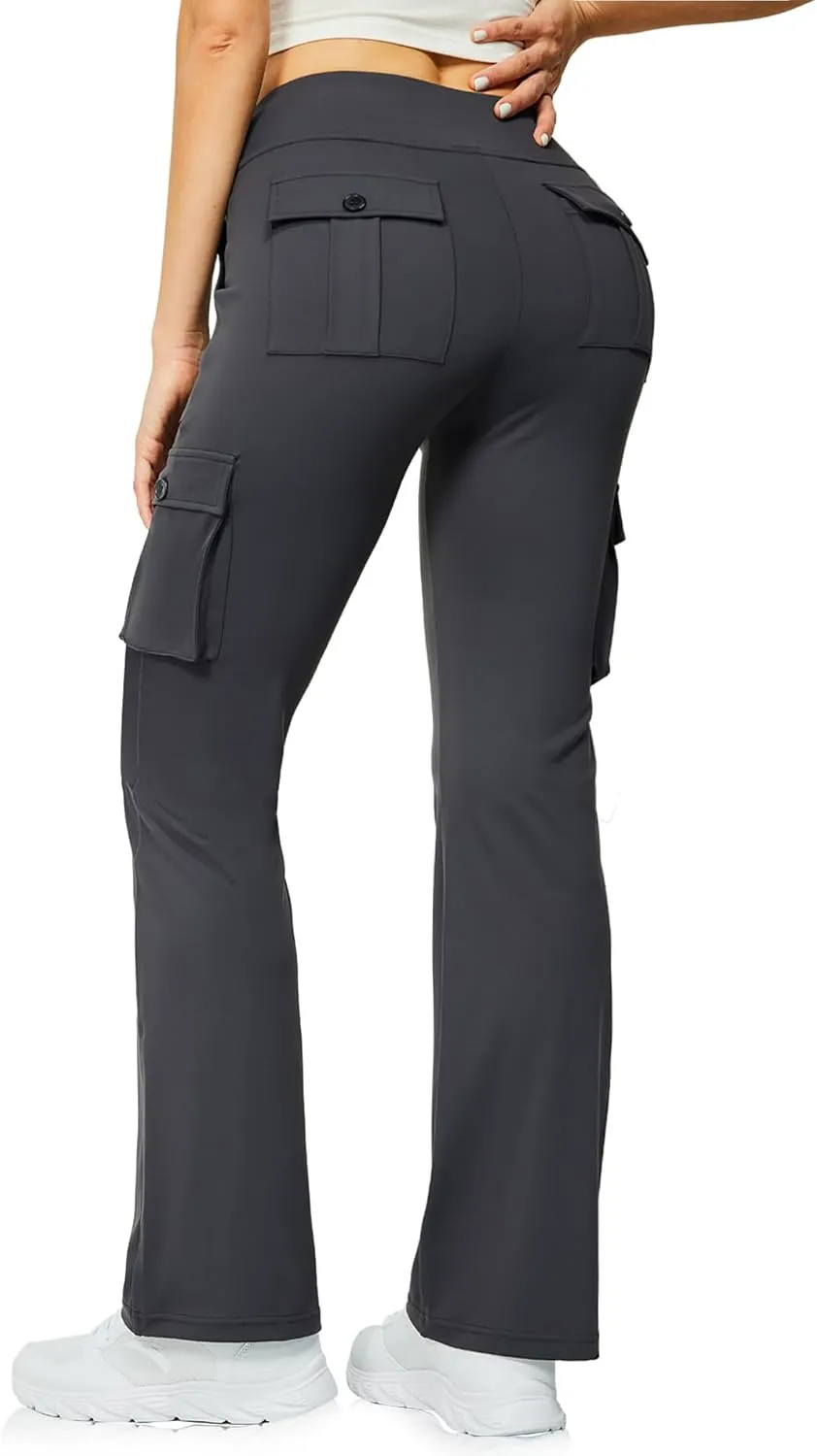 Yoga Flare Leggings for Women High Waisted Yoga Casual Pants Workout Leggings Cargo with 6 Pockets Bootcut Pants