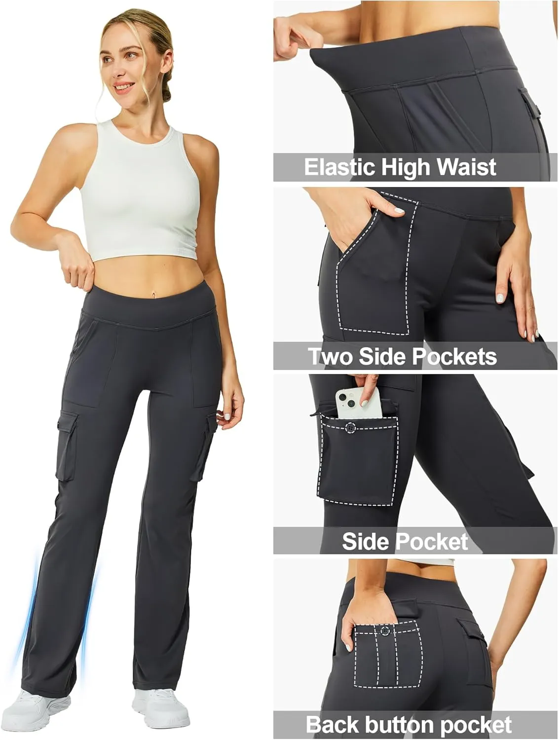 Yoga Flare Leggings for Women High Waisted Yoga Casual Pants Workout Leggings Cargo with 6 Pockets Bootcut Pants