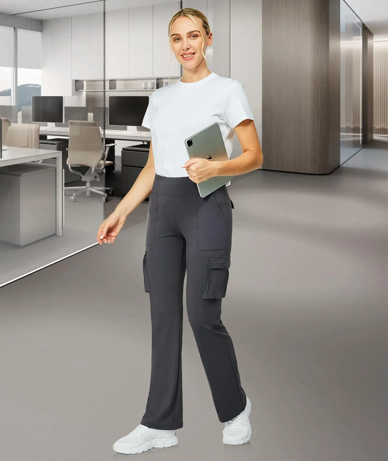 Yoga Flare Leggings for Women High Waisted Yoga Casual Pants Workout Leggings Cargo with 6 Pockets Bootcut Pants