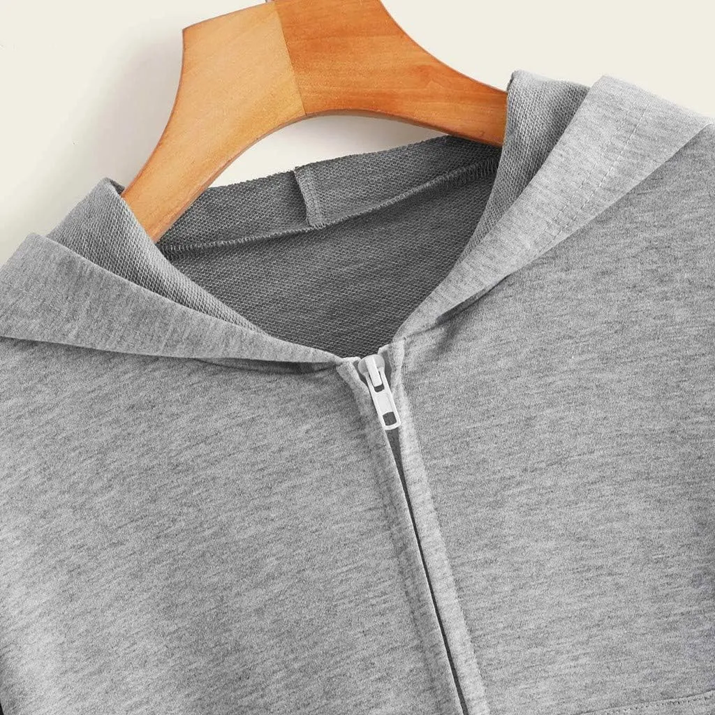 Zip Up Cropped Hoodies for Women Fleece Sweatshirts Long Sleeve Plain Sweaters Loose Pullover Fashion Hoodie