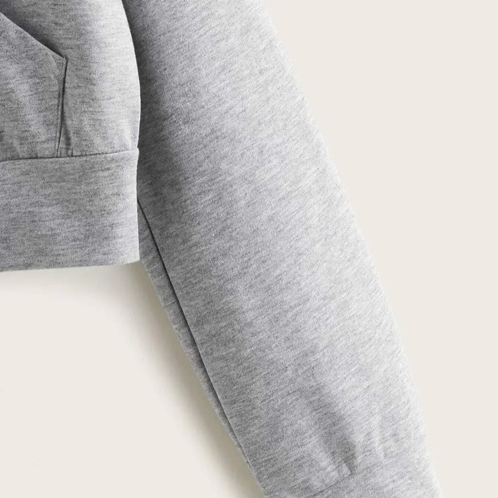 Zip Up Cropped Hoodies for Women Fleece Sweatshirts Long Sleeve Plain Sweaters Loose Pullover Fashion Hoodie