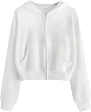 Zip Up Cropped Hoodies for Women Fleece Sweatshirts Long Sleeve Plain Sweaters Loose Pullover Fashion Hoodie