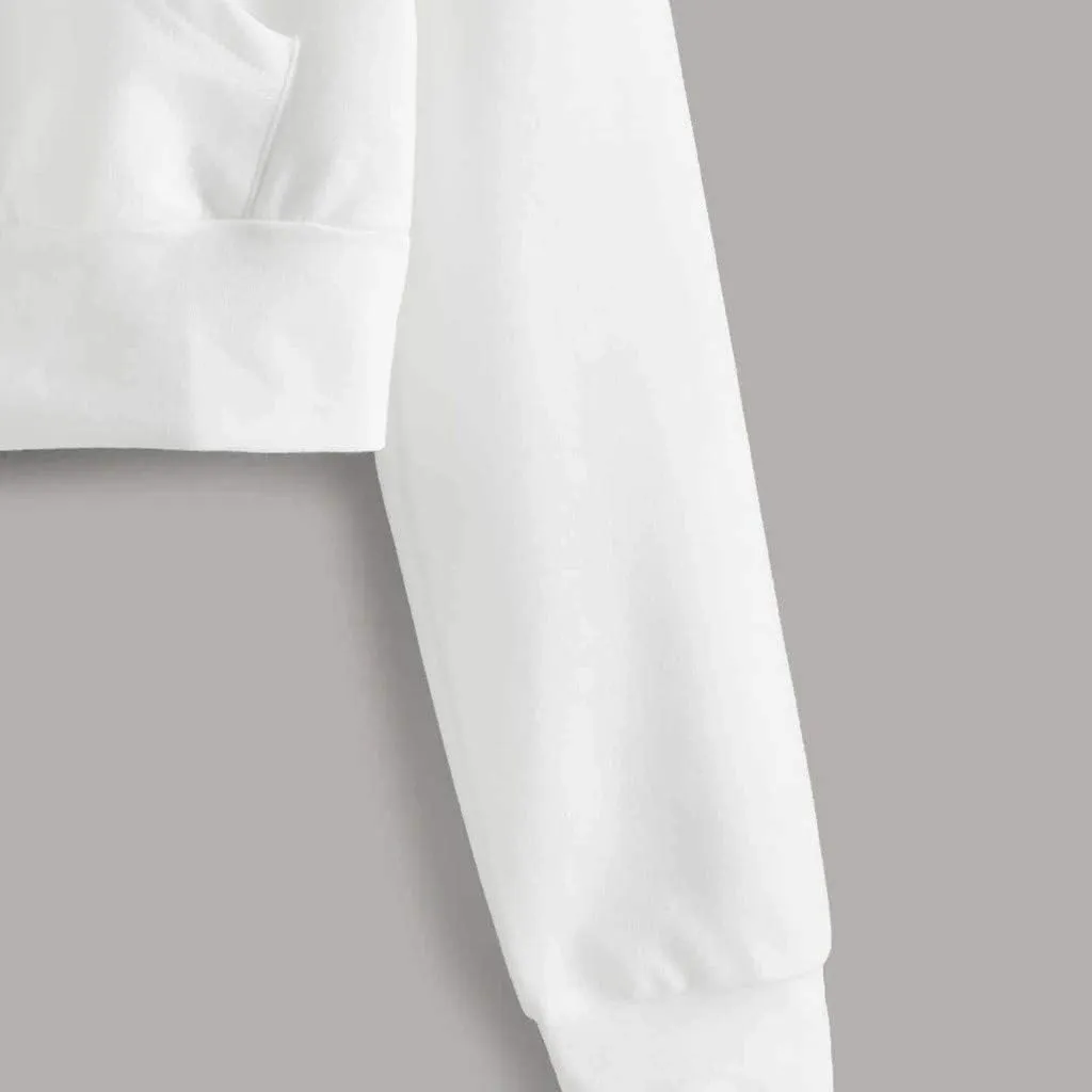 Zip Up Cropped Hoodies for Women Fleece Sweatshirts Long Sleeve Plain Sweaters Loose Pullover Fashion Hoodie