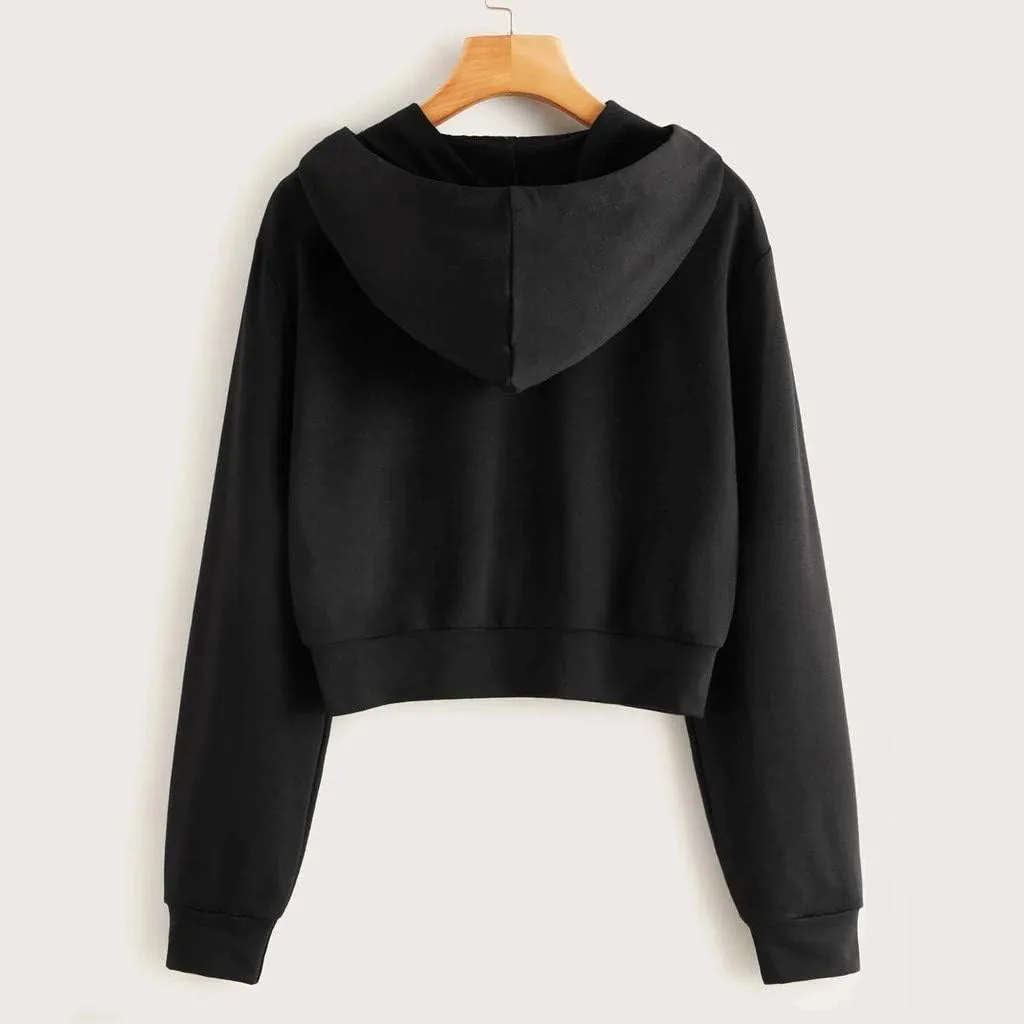 Zip Up Cropped Hoodies for Women Fleece Sweatshirts Long Sleeve Plain Sweaters Loose Pullover Fashion Hoodie