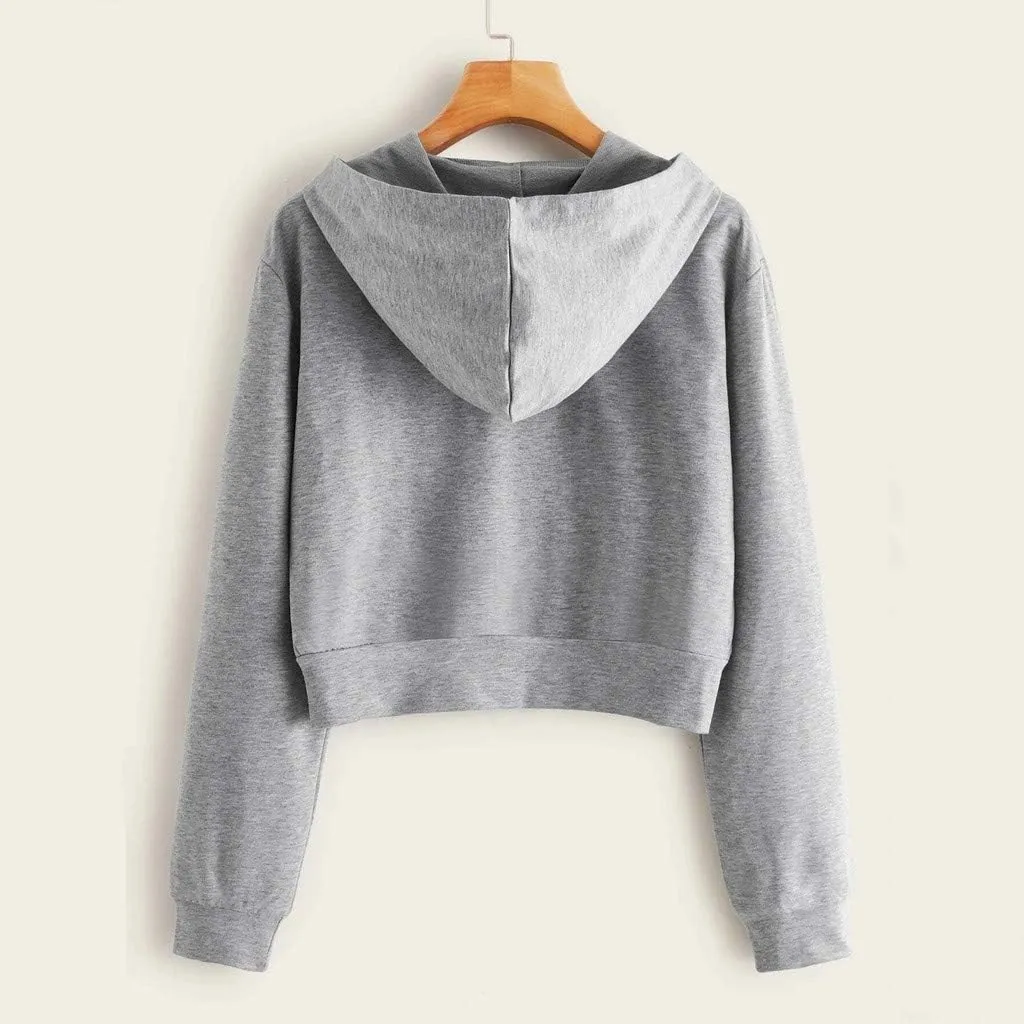 Zip Up Cropped Hoodies for Women Fleece Sweatshirts Long Sleeve Plain Sweaters Loose Pullover Fashion Hoodie