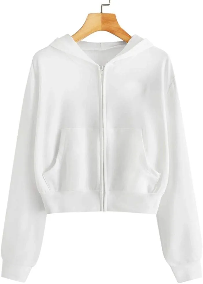 Zip Up Cropped Hoodies for Women Fleece Sweatshirts Long Sleeve Plain Sweaters Loose Pullover Fashion Hoodie