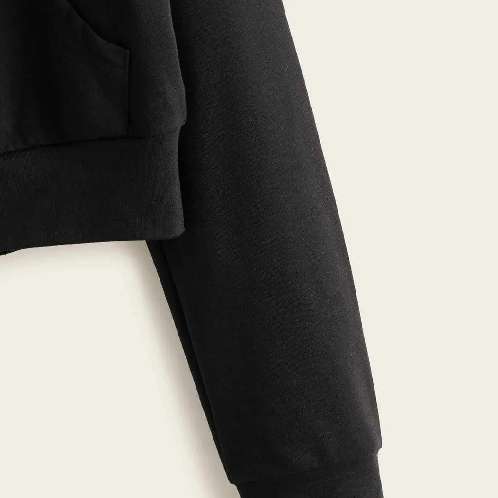 Zip Up Cropped Hoodies for Women Fleece Sweatshirts Long Sleeve Plain Sweaters Loose Pullover Fashion Hoodie