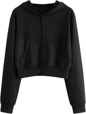 Zip Up Cropped Hoodies for Women Fleece Sweatshirts Long Sleeve Plain Sweaters Loose Pullover Fashion Hoodie