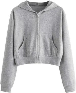 Zip Up Cropped Hoodies for Women Fleece Sweatshirts Long Sleeve Plain Sweaters Loose Pullover Fashion Hoodie