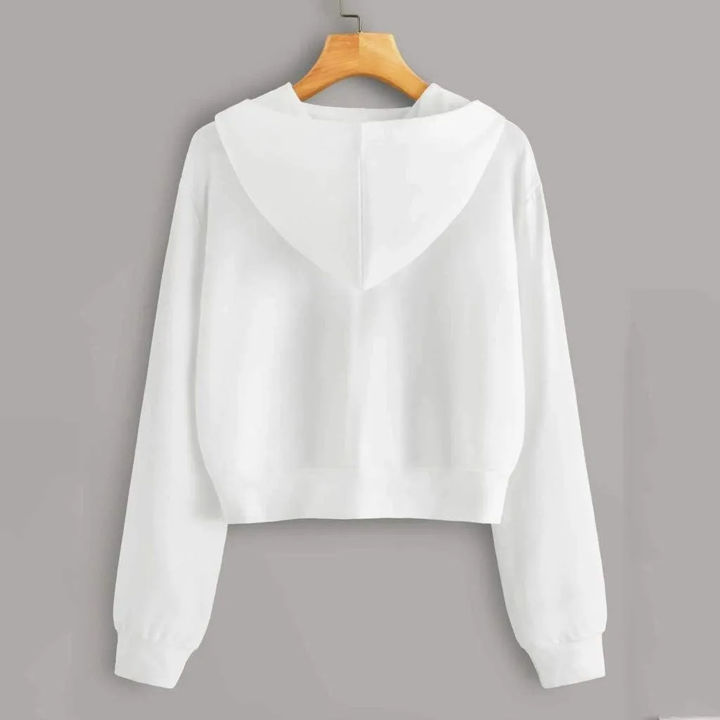 Zip Up Cropped Hoodies for Women Fleece Sweatshirts Long Sleeve Plain Sweaters Loose Pullover Fashion Hoodie