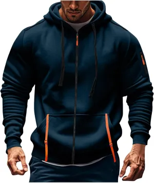 Zip Up Hoodie Men Lightweight Graphic Tactical Hoodies Classic Outdoor Hooded Vintage Drawstring Workout Hoodie